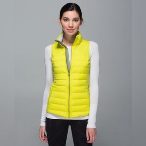 Lululemon Size 6 Fluffed Up Vest Split Pea Yellow Run Reflective Down 800 Fill